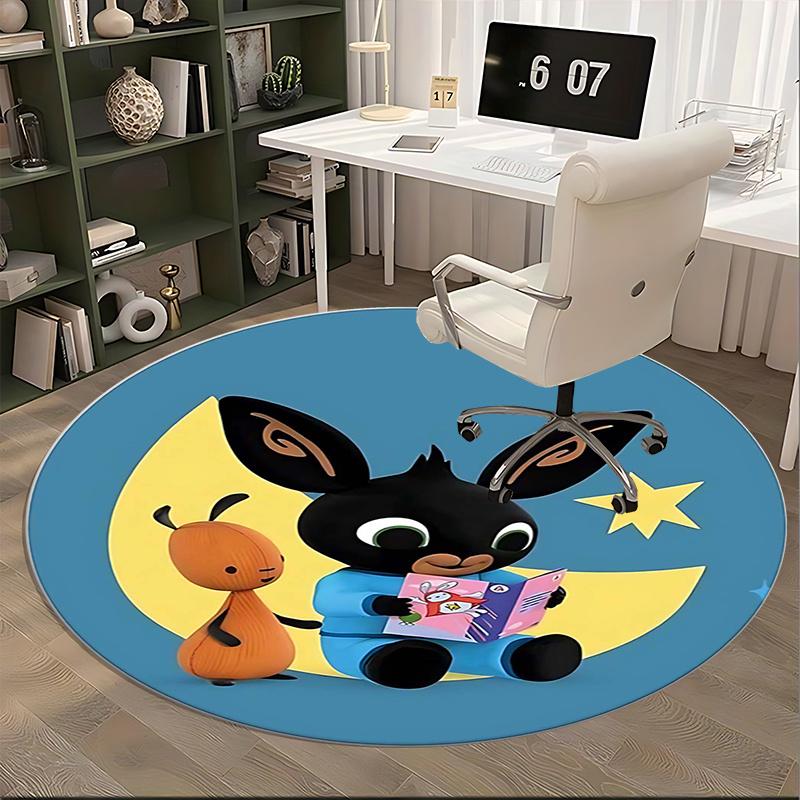 Bing Bunny, Nacht-Abenteuer Stuhlunterlage Runde Teppichboden Büroteppich, Maschinenwaschbar, Rutschfest, Geeignet für Wohnzimmer, Schlafzimmer