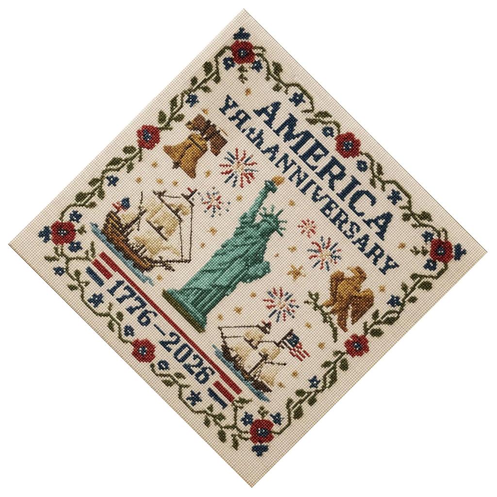 US 250th Anniversary Cross Stitch Kit Personalized Patriotic Cross Stitch Commemorative Embroidery for Beginners Stamped