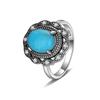 S925 Silver Oval Natural Turquoise Ring for Men and Women