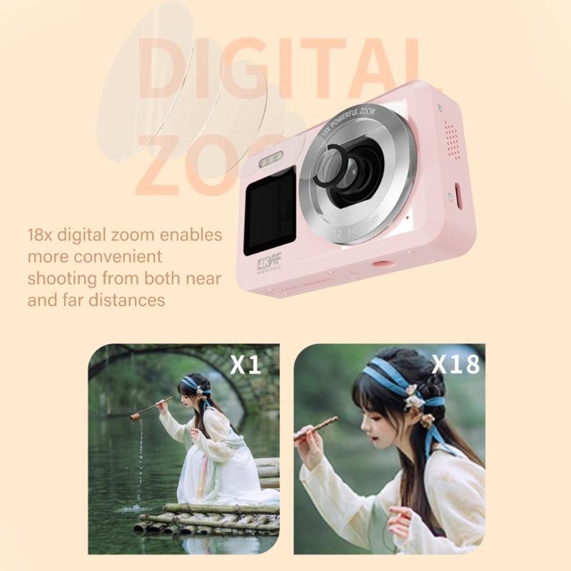 4K UHD 64MP Digital Camera Double Screen 18X Zooms Portable Camera for Students Travel Vloggings