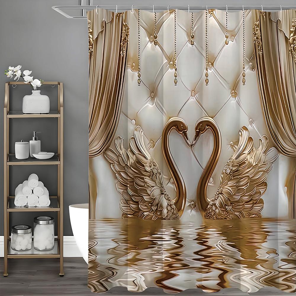 Waterproof Shower Curtain with Hooks, Bathroom Accessories, Interior Decoration Rose Gold Goose Print Shower Curtain, Beautiful,