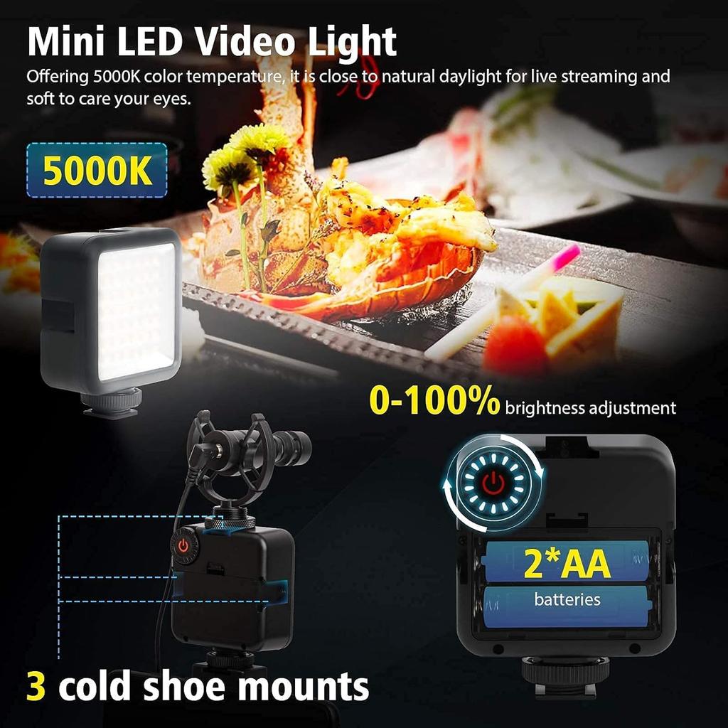 Smartphone-Camera-Video-Microphone-Vlogging-Kit, SYNCO Vlogger Kit 2 Shotgun Microphone with LED Light, Mini Tripod, Mini Ball Head, Phone Holder for