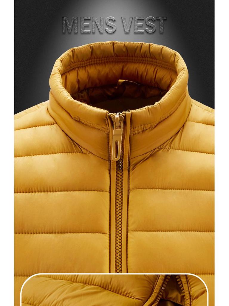 Men's Light Cotton Ribbed Zipper Vest with Pockets for Autumn and Winter