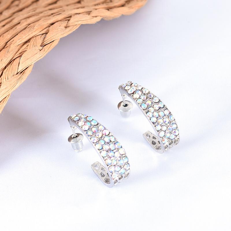 European & American Fashion Jewelry: AB Color Rhinestone U-Shaped Women's Earrings