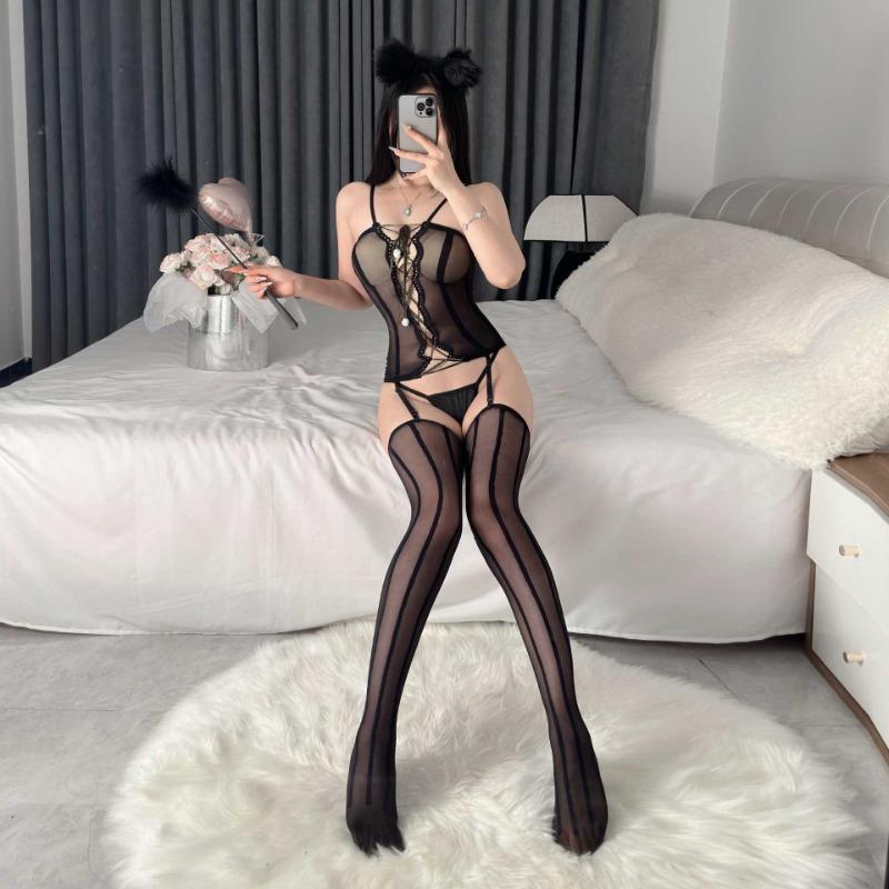 Sex stockings underwear sexy free stockings open crotch vest striped mesh coat hand torn passion teasing temptation black silk