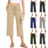 Women Summer Casual Drawstring Waist Wide Leg Cropped Pants with Pockets Lightweight Loose Fit Lounge Capri Trousers for Yoga and Everyday Wear