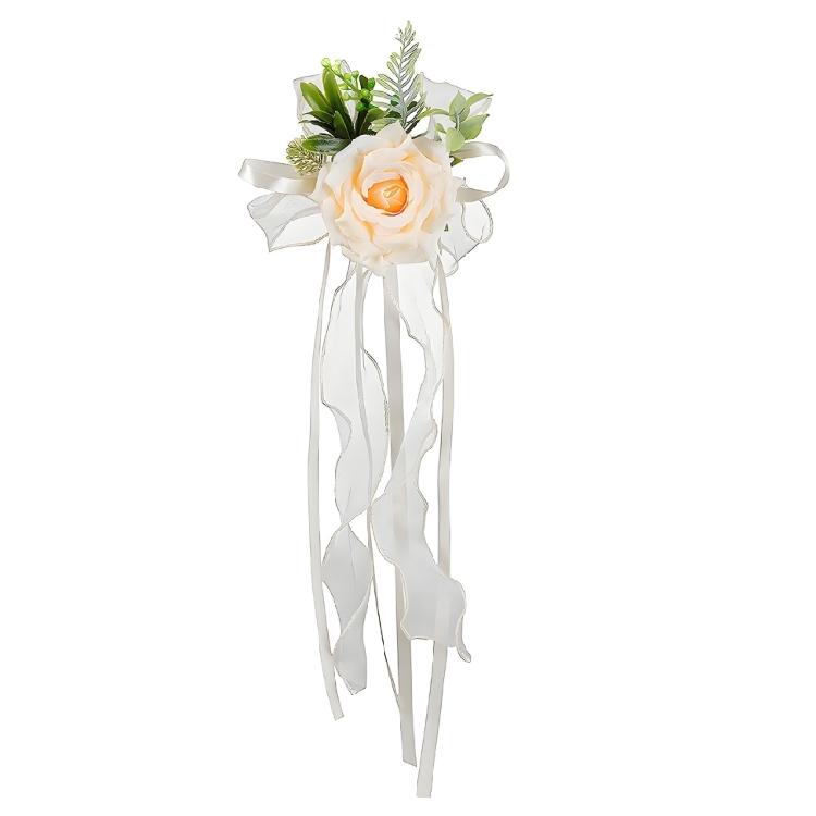 Wedding Entrance Vehicle Flower Ornament with Artificial Rose Ribbon Lengths for Mirror Placement and Car Styling