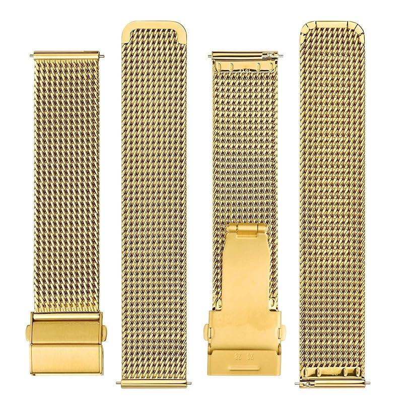[BISONSTRAP] watch band metal watch band 316L Stainless Steel Mesh Replacement Belt Quick Release 22mm gold watch band waterproof