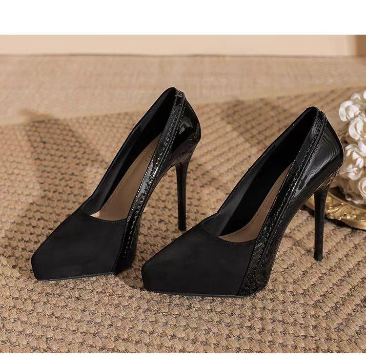 

Leopard Rivet Pointed Toe Temperament Platform Shallow Mouth High Heel Single Shoes for Women 34 чёрный