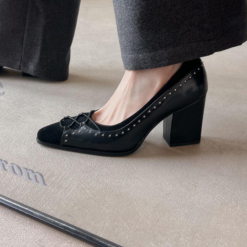 Fashion 2025 New Women Shoes Genuine Leather Pumps Thick High Heels Spring Summer Elegant Office Pumps Pointed Toe Classic Casual Shoes