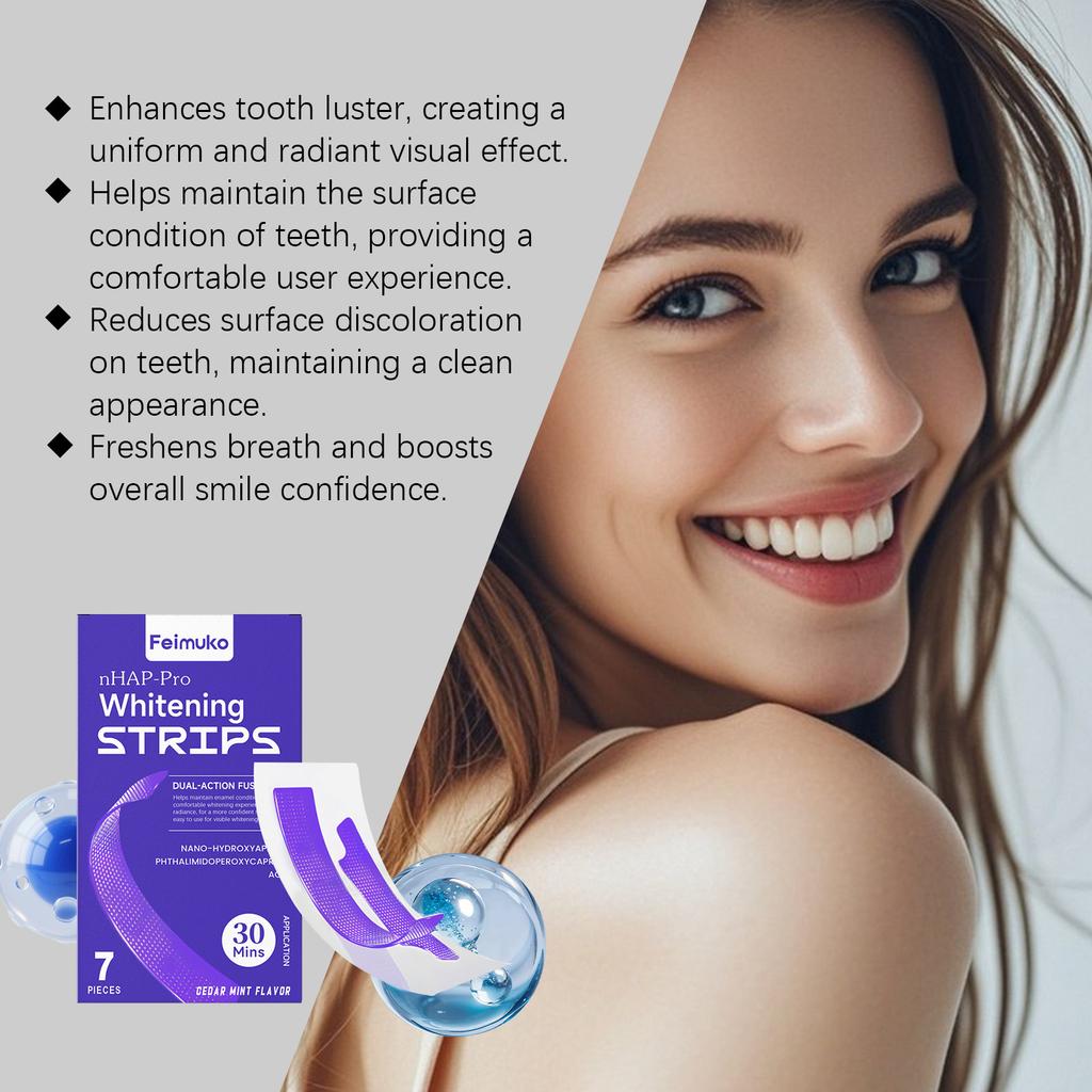 Tiras blanqueadoras de dientes moradas brillantes Feimuko