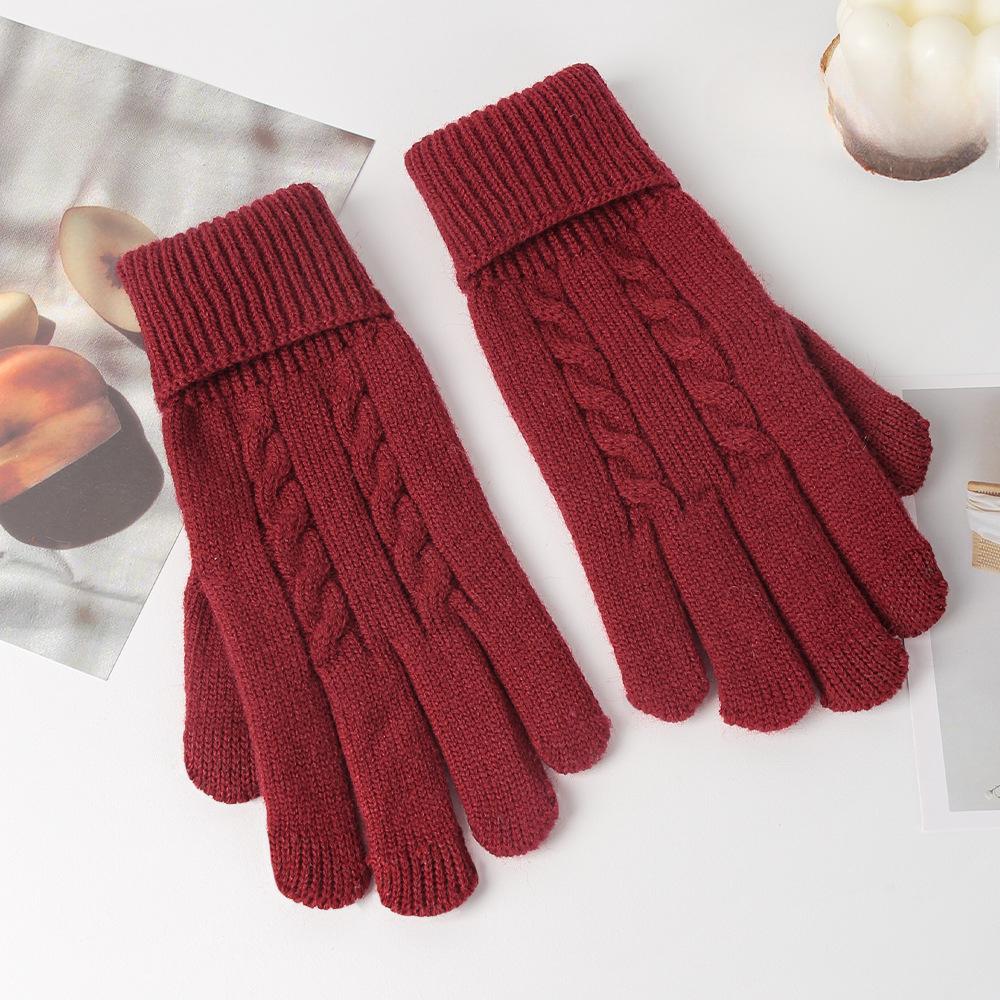 

Вязаные перчатки для женщин, осенние и зимние, теплые и холодостойкие перчатки, однотонные шерстяные перчатки для улицы, перчатки для сенсорных экранов one size