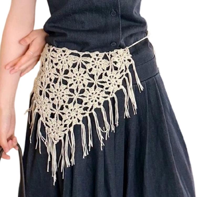 Trendy Fringed Scarf Oversized Triangles Wrap Crochet Tassels Fringe Hip Scarf for Music Festival Goers