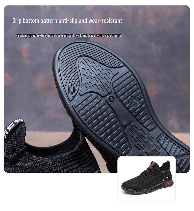 Men's Breathable Fly-knit Flat Shoes - Non-slip, Casual Sneakers for Spring & Autumn, Ideal for Middle-aged & Elderly