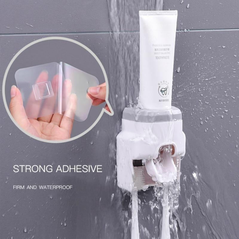 Kreative Wandmontage Automatischer Zahnpastaspender Badezimmer-Zubehör-Set Wasserdichter fauler Zahnpasta-Quetscher Zahnbürstenhalter
