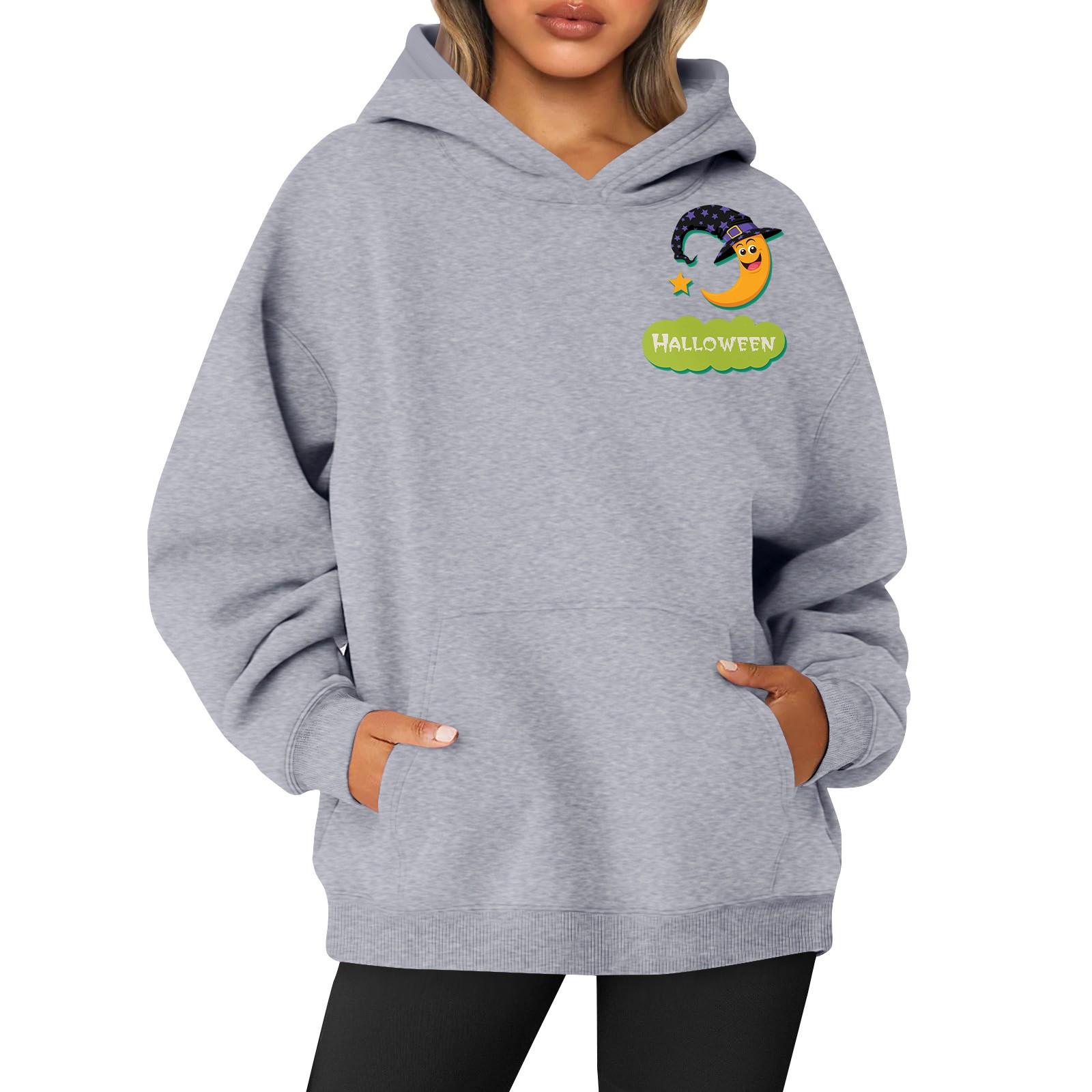 

Женская толстовка с капюшоном и круглым вырезом, длинными рукавами и принтом «Хэллоуин» M