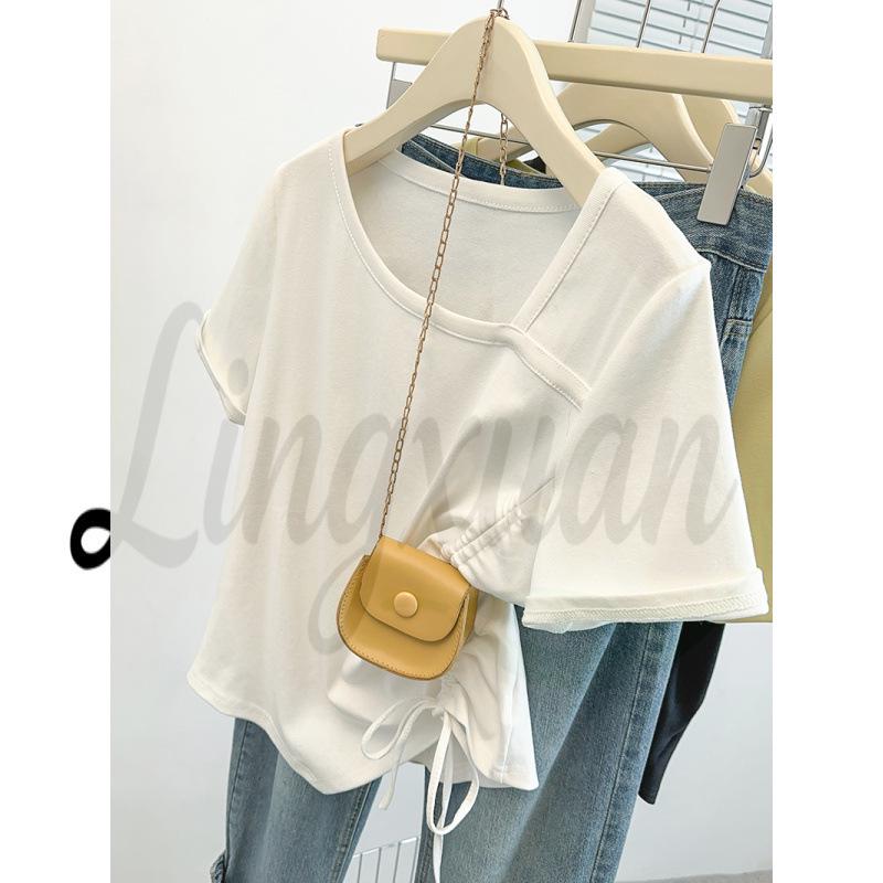 Women's Summer Pleated Slim-Fit Short Sleeve T-shirt