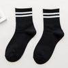 Japanese Style Women's Mid-Calf Cotton Socks - Double Stripe, Solid Color, Academy Style