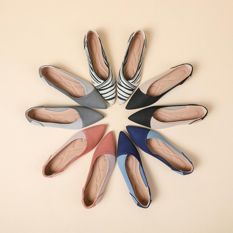 Spring and Autumn Color Matching Single Shoes Pointed Doudou Shoes Knitted Flats Casual Versatile Soft Sole Pregnant Women Fly Knitting