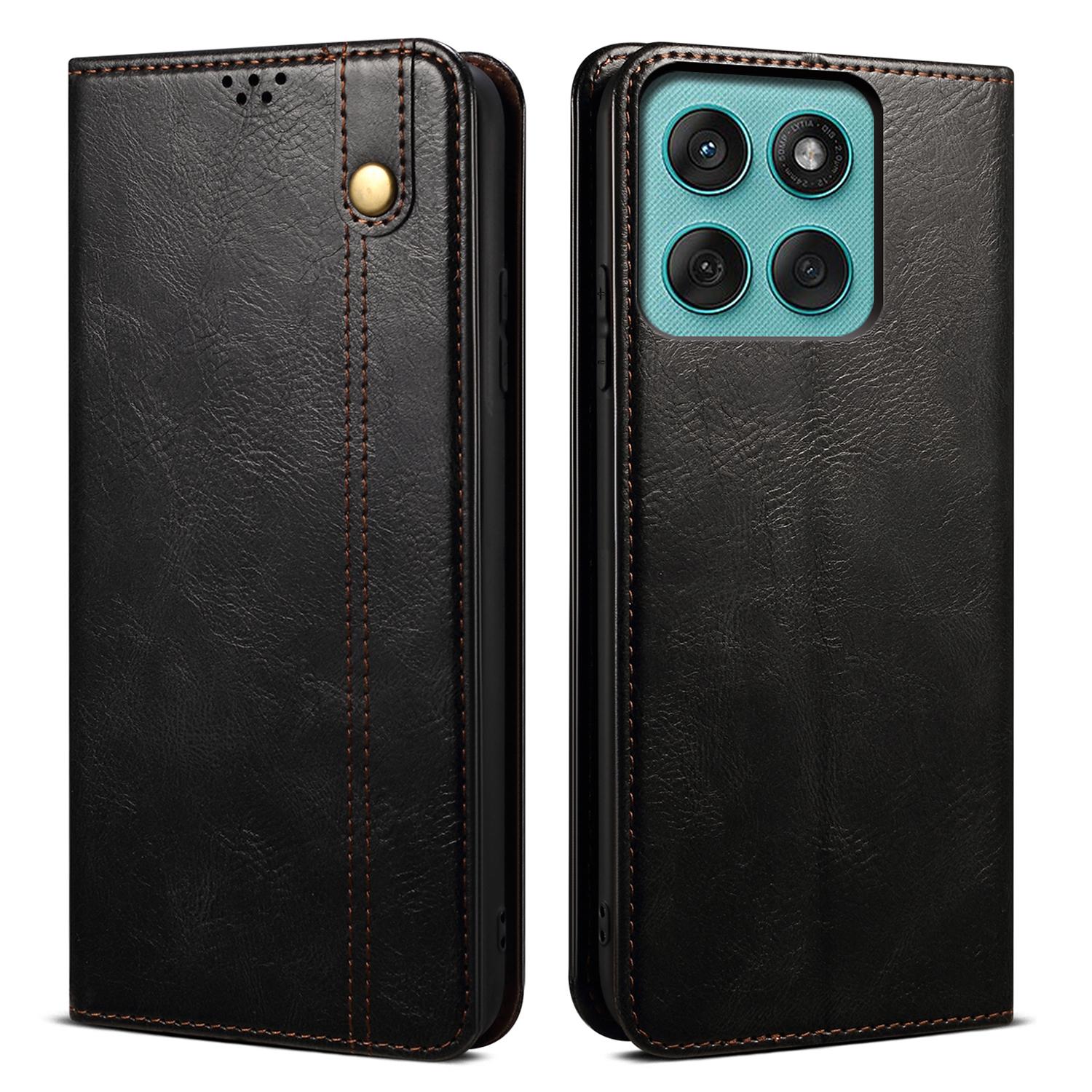 

Чохол для Motorola Edge 60 Fusion 5G з текстурою Crazy Horse, восковою шкірою, гаманцем-підставкою, чохол для телефону Black