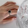 925 Silver Geometric Irregular Black Heart Rings for Women Men Bohemian Retro Adjustable Open Antique Personality Ring