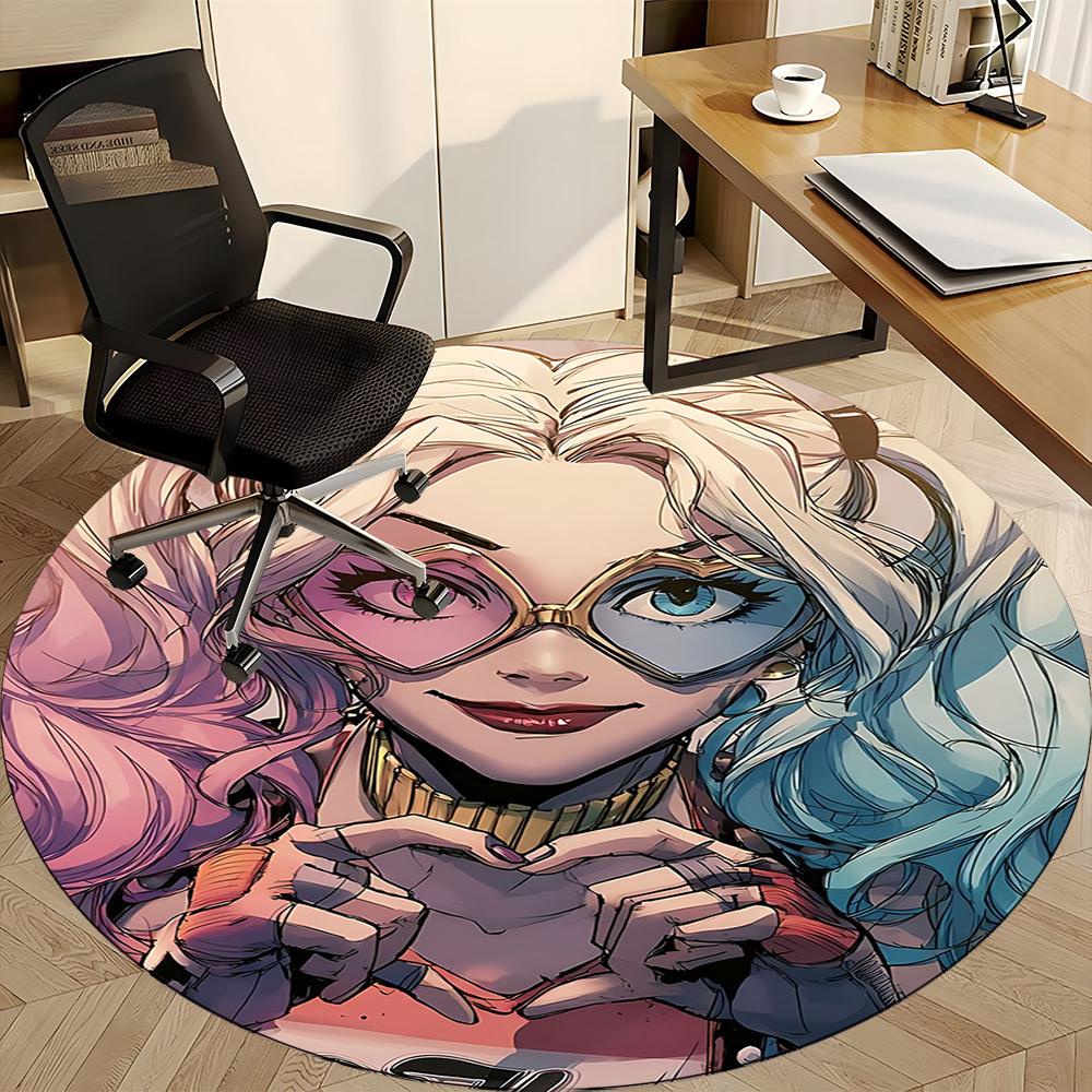 1pz Tappeto Rotondo Ufficio Harley Quinn, Sotto Sedie da Ufficio Camera da Letto Soggiorno Arredamento Casa, Decorazione Stanza, Disponibile in Varie Misure