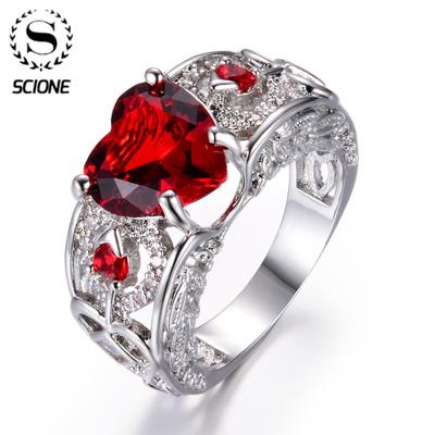 Natural Gemstone Heart Cut Red Ruby Angle Ring Bridal Wedding Engagement Birthstone Ring Gift