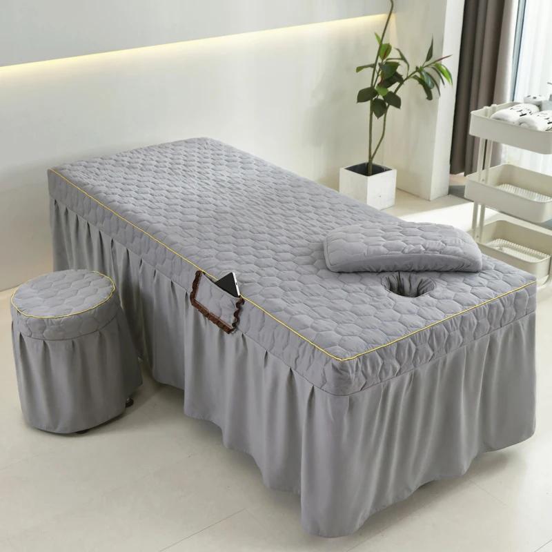 Thick Bed Skirt Beauty Salon Massage Table Bed Cover High-grade Skin-Friendly Bed Sheet SPA Therapy Bedspread with Hole