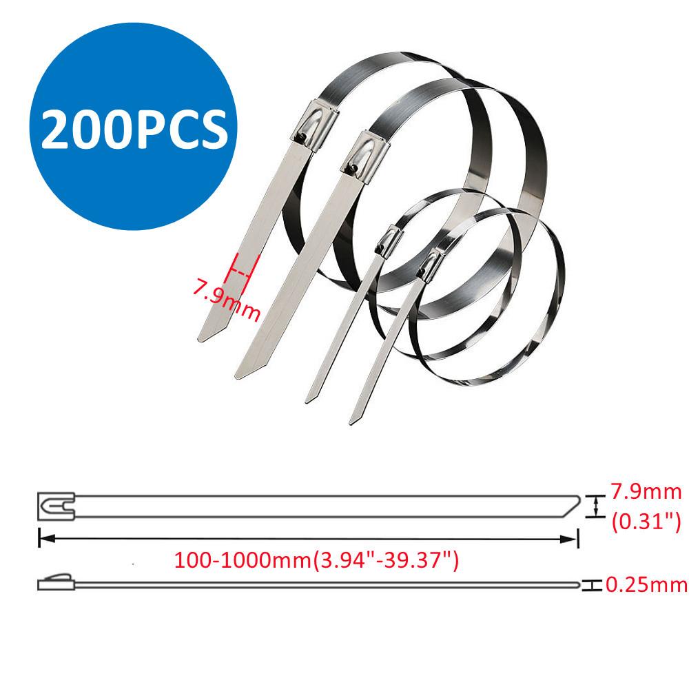 10 20 50 100 Pcs 7.9mm 0.31 Inch Ball Self Locking 304 Stainless Steel Cable Ties Exhaust Wrap Coated Locking Metal Zip-Exhaust