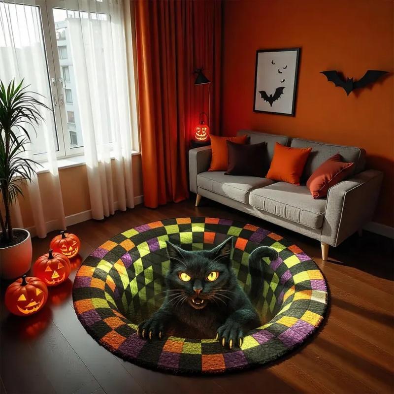 1PC 3D Illusion Halloween Area Rug, 3D Skeleton Halloween Rug, Spooky Stairs Illusion Carpet, Gothic Halloween Area Rug Gift