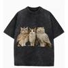 Women's Retro Tarot Black Cat T-shirt Retro Washed Casual T-shirt Mystery Cat Design Round Neck Short Sleeve Top Retro Style Top