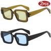 2pcs Pack New Fashion Personality Square shaped Sunglasses Retro Punk Sun Glasses Anti Blue Light Glasses Frame Female UV400