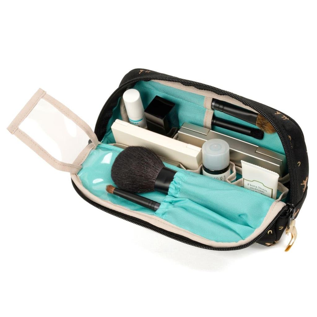 Artisan & Artist Brand Slope-Shaped Makeup Pouch, Pirouette, 3WP-PR110H, Horse Print, Black
