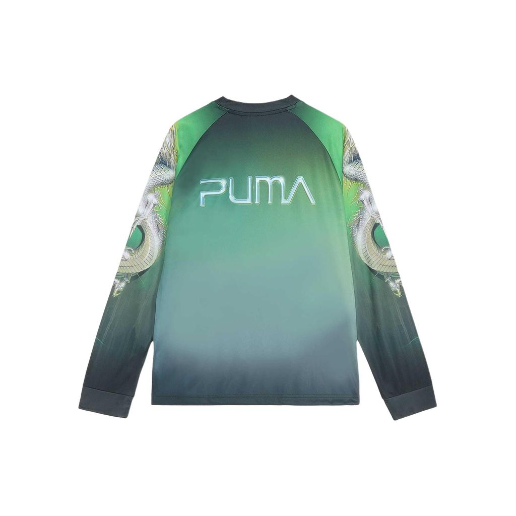 Puma X Kōyama Moto Collaboration SS24 Dragon Pattern Gradient Crew Neck Long Sleeve T-Shirt Men Tops Black 626532-01