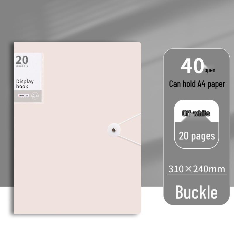 Morandi Fashion Buckle Loose-Leaf Transparent Test Paper Storage Folder, 60 Pages. 20 Pages
