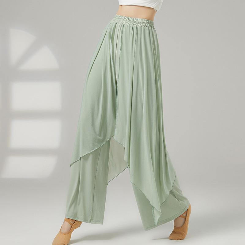

Wide Leg Modern Dance Pant for Women Double Layers Chinese Folk Dance Trousers Soft Mesh Belly Dance Costume Clothing XL