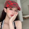 Short Brim British Forward Hat Cotton Cloth Painter Cap Simple Plaid Beret Cap  Work