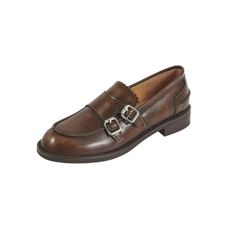 Модная женская новая кожаная коровья кожа круглый носок средний каблук металлическая пряжка ремня стиль колледжа туфли-лодочки ретро повседневная обувь 250 коричневый 8590₽