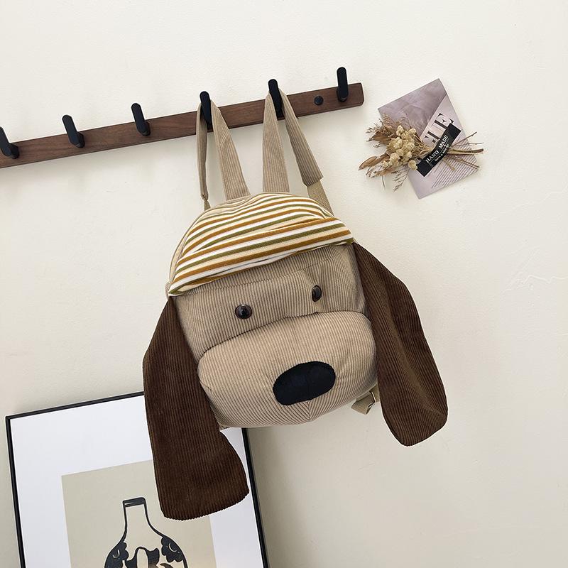 Versatile Striped Brown Cartoon Puppy Backpack: Large Capacity School & Travel Bag