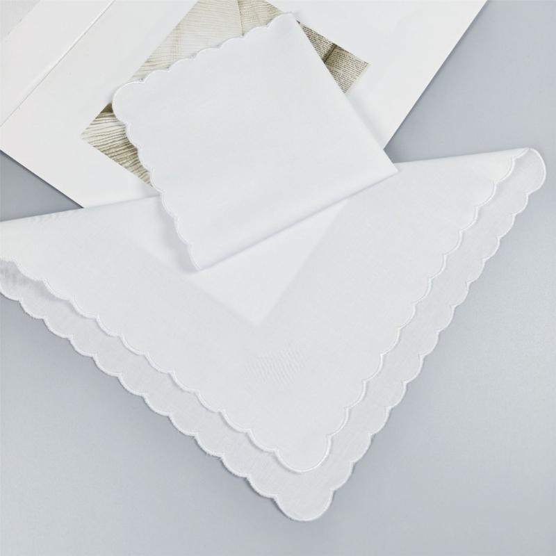 5/10Pieces White Embroidered Edge Cotton Handkerchiefs Soft Absorbent Reusable for Gym Office and Daily Use