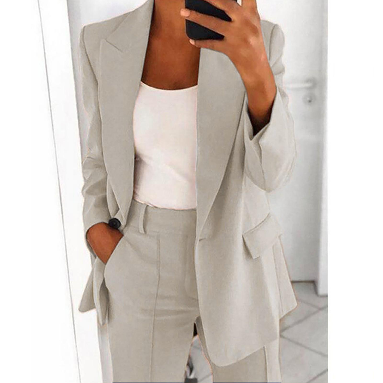 

Женский повседневный однотонный кардиган с длинными рукавами и лацканами, куртка, брюки, костюм L бежевый