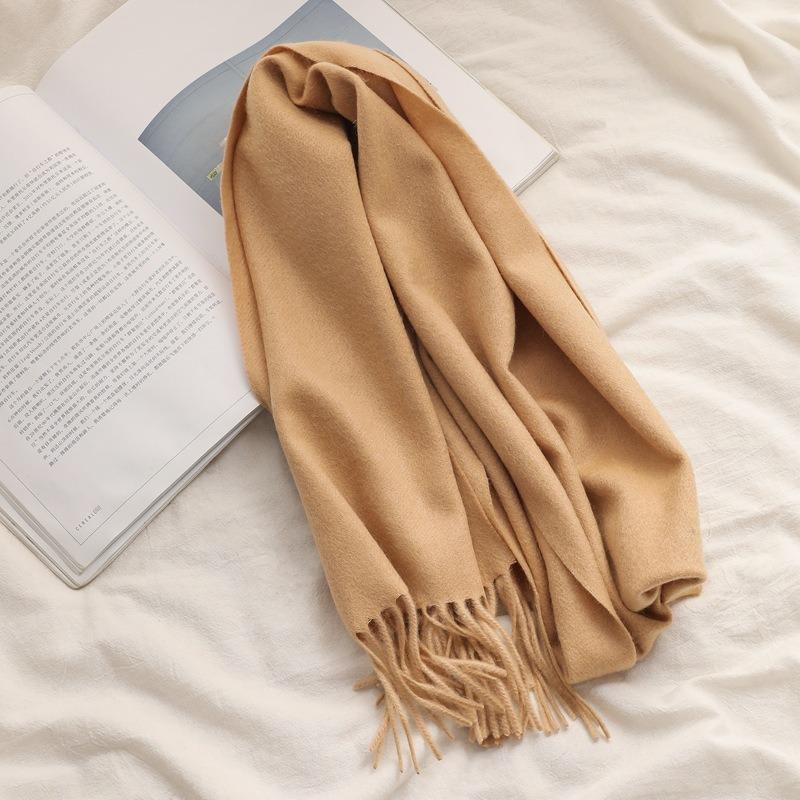 

Autumn and winter new 100% pure cashmere small scarf women s premium water ripple fringed scarf versatile solid color scarf 180cm