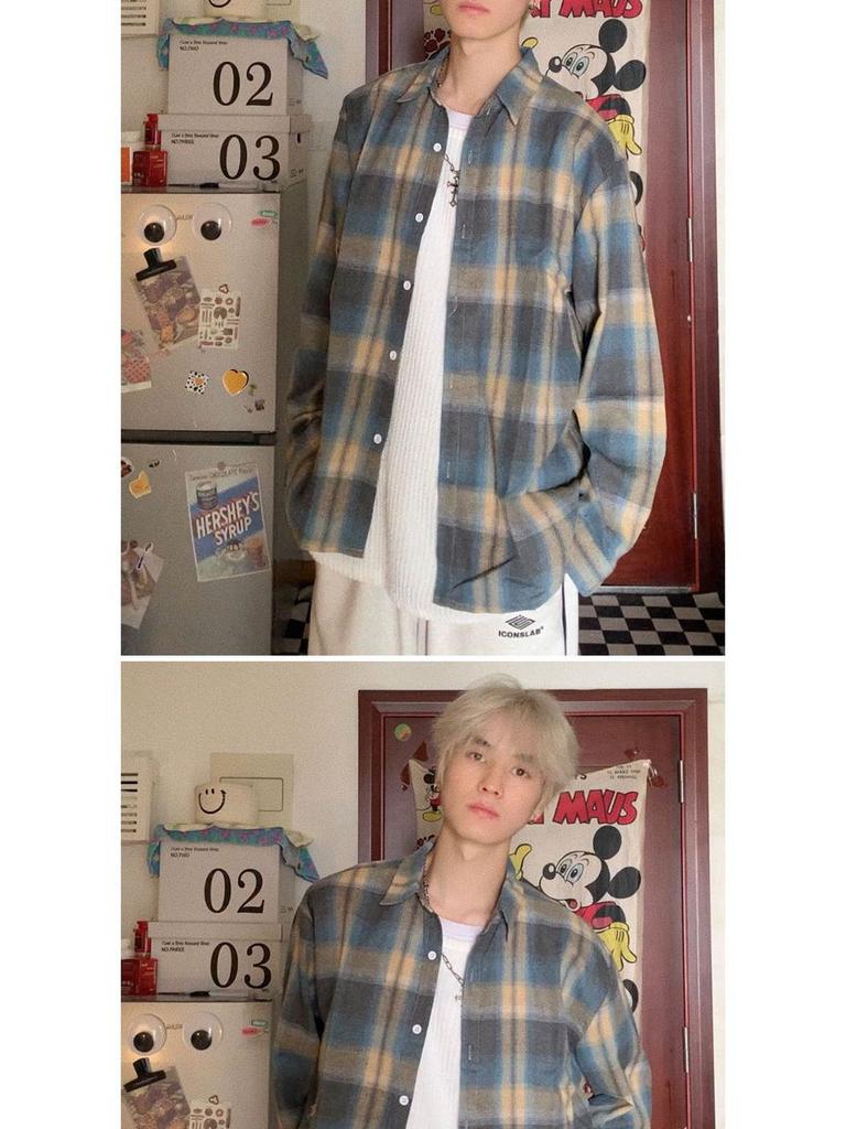 Dopamine Retro Plaid Long-Sleeve Shirt - Unisex Vintage American Style