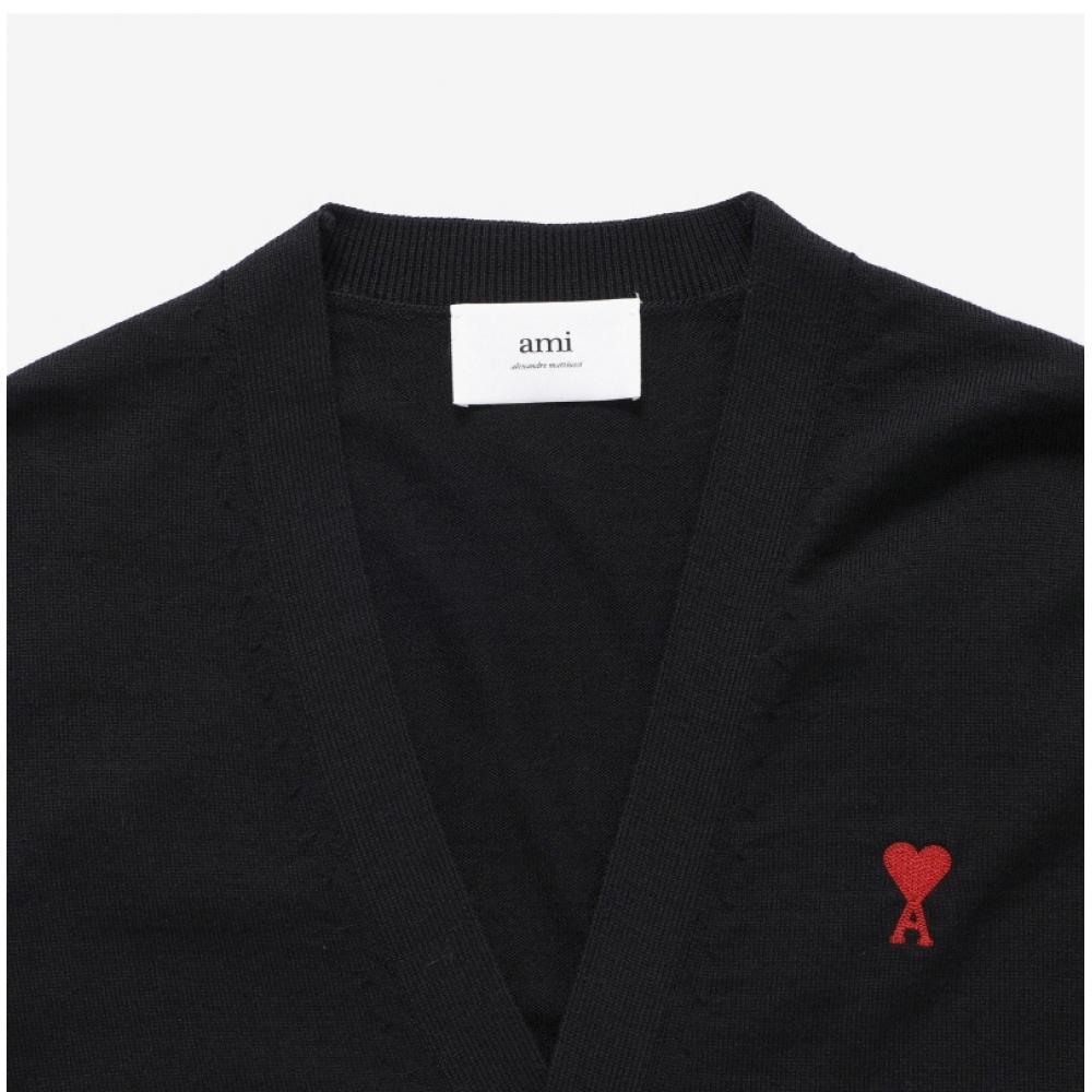Ami Small Heart Logo V Neck Men S Cardigan Bfhkc111 Kn0025 001