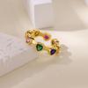 Colored Zircon Stainless Steel Heart Rings For Women Gold Color Heart Opening Ring Wedding Christmas Jewelry Gift