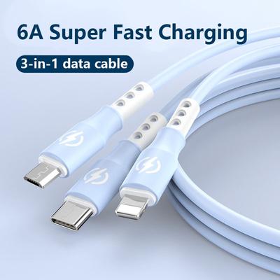 Cabo de Dados 3 em 1 66W Líquido 6A Super Carregamento Rápido Carregamento Rápido Três em Um Cabo de Carregamento 1,2M