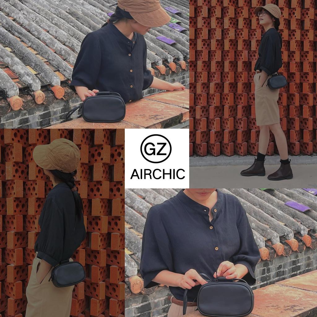 [INDY] [AIRCHIC] Genuine Leather Shoulder Pouch, Mini Bag, Smartphone Shoulder Bag, Unisex, Simple, Minimalist (Black)