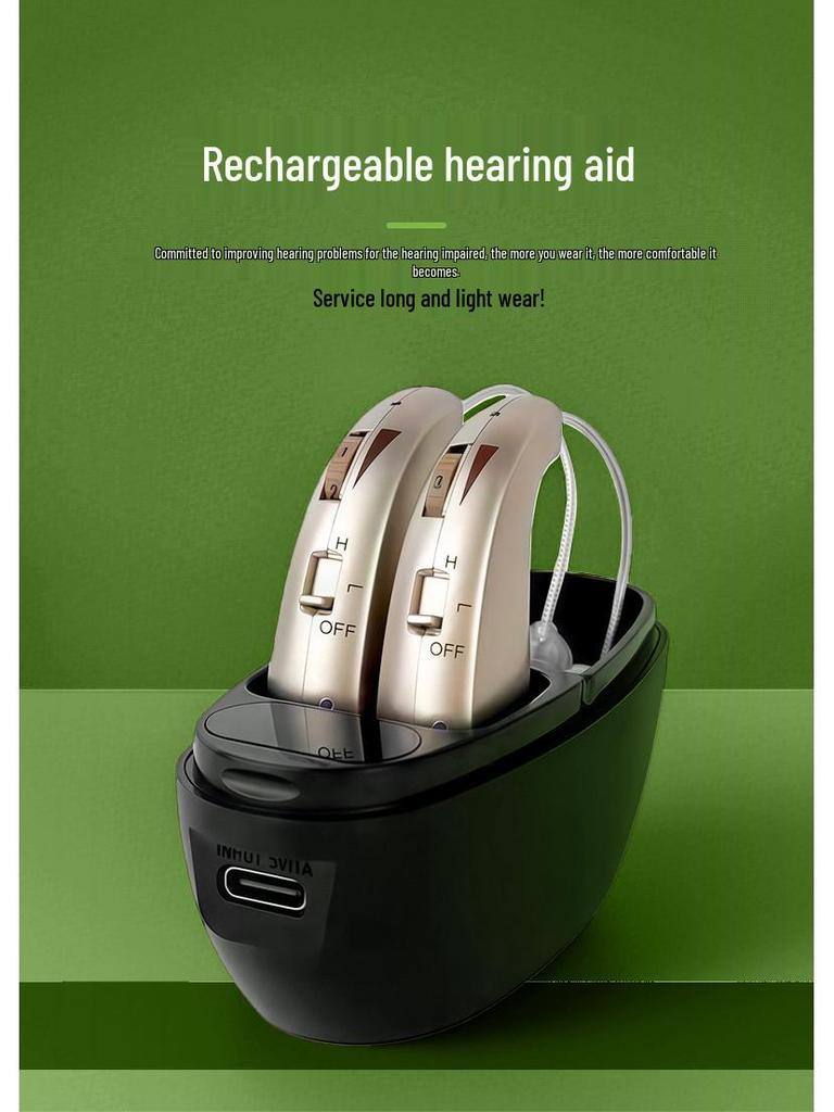Elderly Hearing Aid: Wireless, Noise-Canceling, Digital, Behind-the-Ear Sound Amplifier with Adjustable Volume