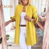Women Long-Sleeved Shirt Commuter Solid Color Loose Fit Top Round Neck Mid-length Shirt for Work Parties Vacation