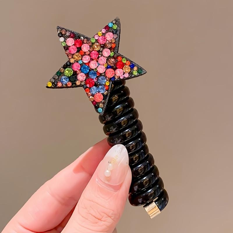 Rhinestone Star Phone Cord Hair Ties For Girls, Colorful Spiral Scrunchies, Hair Accessories For Girls Gift